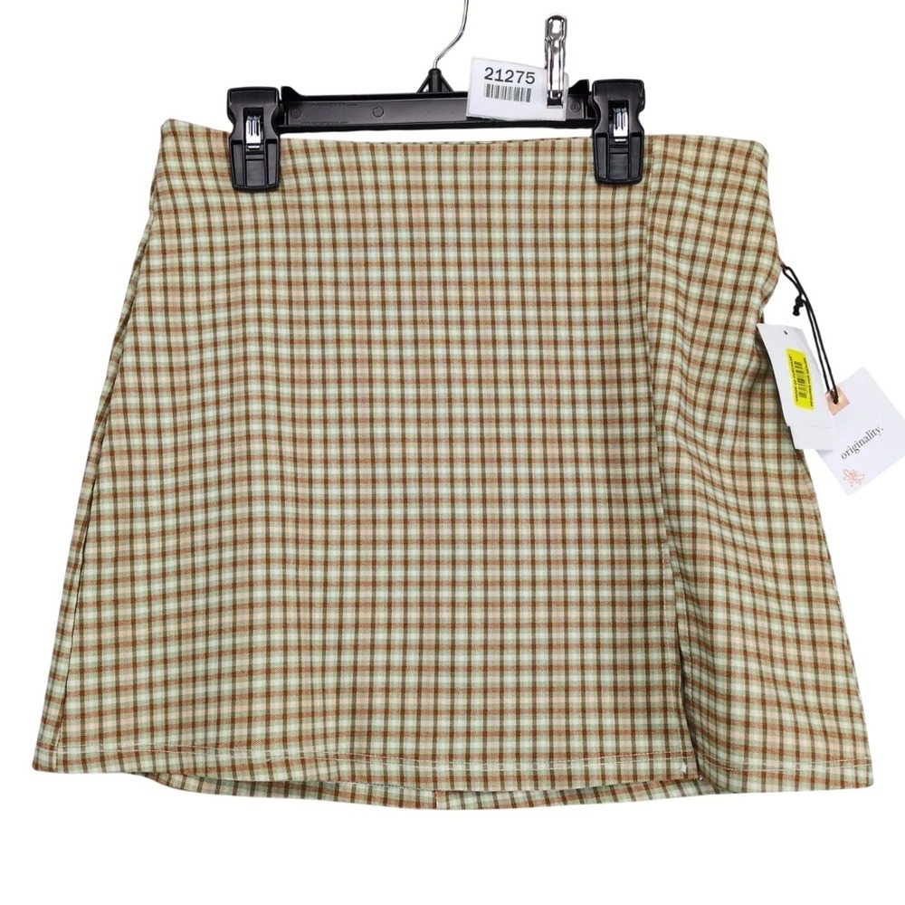 NWT Originality Plaid Micro Mini Skirt Size M Stretch Pecan Brown USA Preppy Y2K